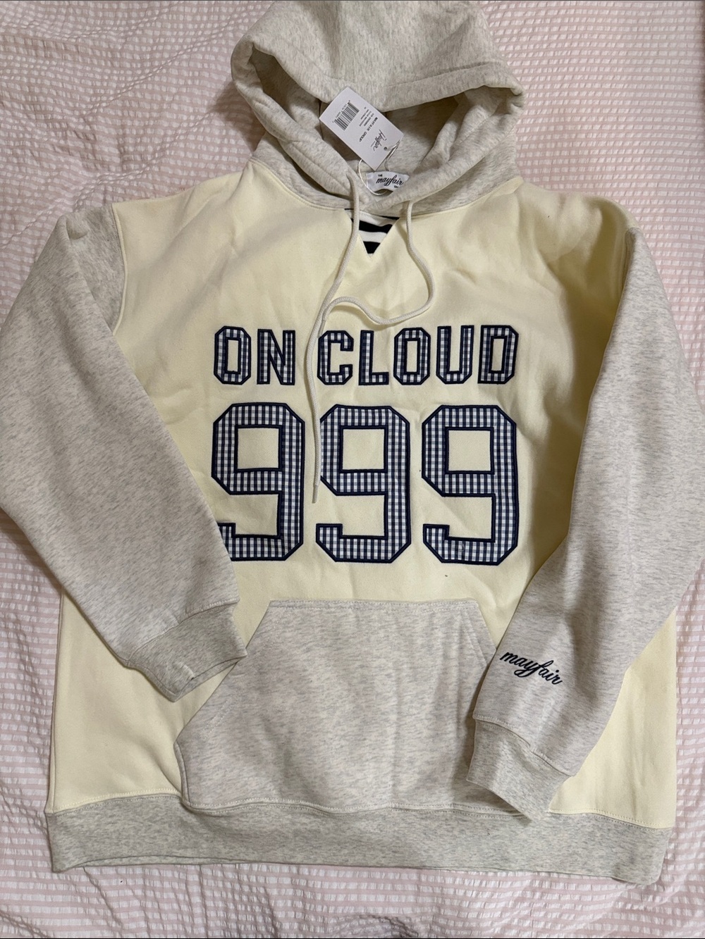 NWT Mayfair On Cloud 999 Two-Tone Oversized Hooded Sweatshirt - XS gingham check